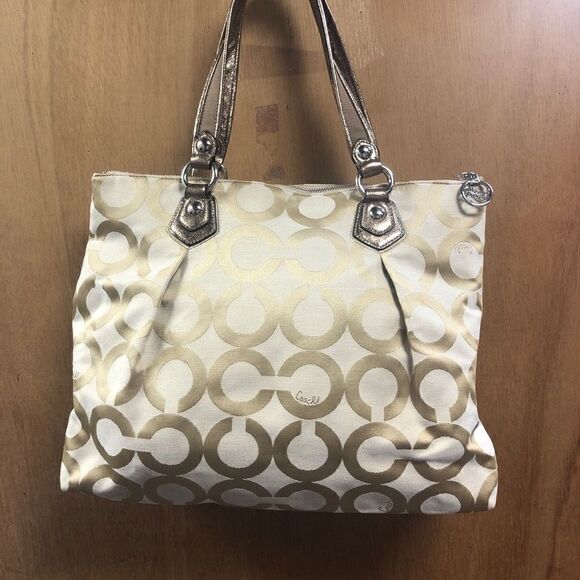 COACH tan canvas zip top tote! - Picture 2 of 6